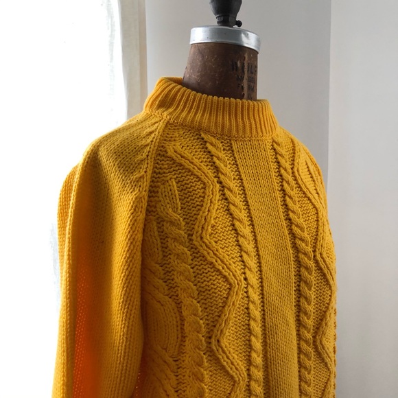 Vintage Chunky Cable Knit Sweater in Yellow - Picture 2 of 7